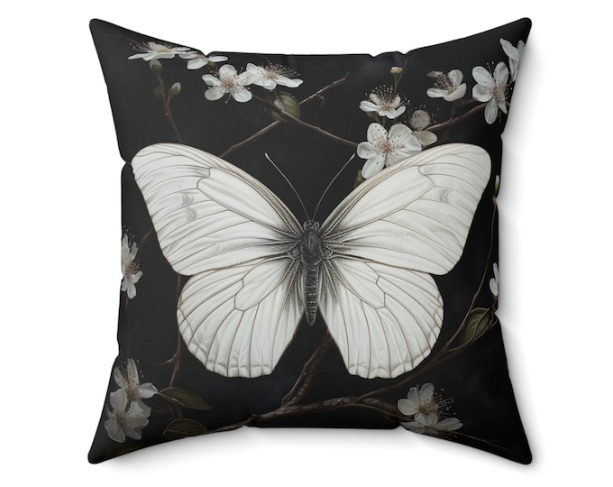 BUTTERFLY PILLOW, Black and White Butterfly Pillow, Butterfly Cushion, Butterfly Room Decor, Butterfly Home Accent, Minimalist Room Design