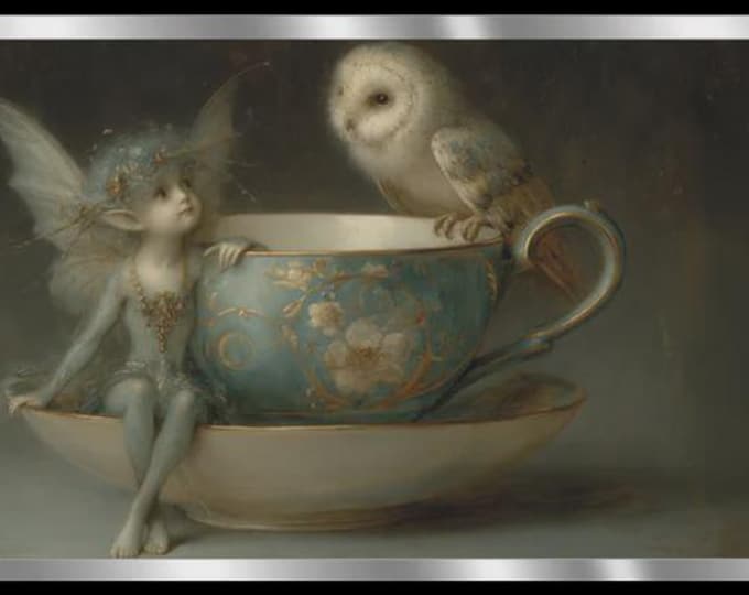 Silver Foil Fairy Owl FANTASY POSTCARD (PREMIUM Collection, 4 x 6) | Magical Fairy Mail | Cottagecore Fantasy Stationery | Collector Gift