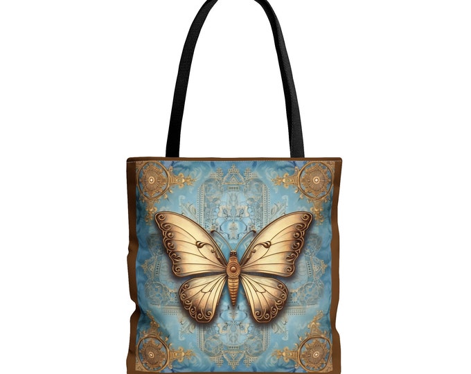 Blue and Espresso Butterfly Tote Bag (AOP)