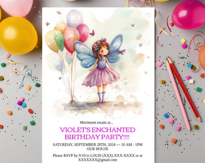 Editable fairy birthday Invitation template fairy birthday invite magical rainbow invitation instant download DIY Girls Birthday Invite 5x7