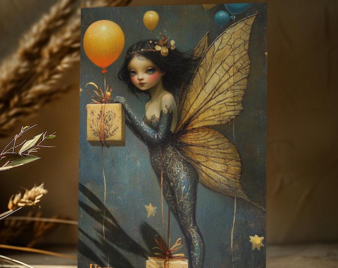 FAIRY BIRTHDAY POSTCARD, Fairy Birthday Card, Fantasy Birthday Card, Whimsical Birthday Card, Fairycore Birthday Card, Gift for Her, Fantasy