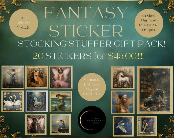 TWENTY Goblincore STICKER STOCKING Stuffer, Goblincore Sticker Lot, Fairycore Sticker Lot, Sticker Gift, Christmas Sticker Gift, Gift 4 Her