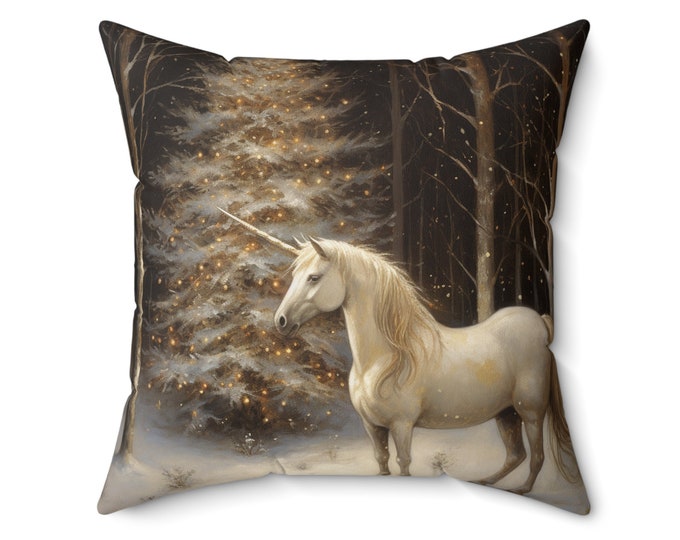 UNICORN CHRISTMAS PILLOW Unicorn Tapestry Pillow Holiday Pillow Unicorn Christmas Cushion Fairytale Pillow Holiday Pillow Seasonal Pillow