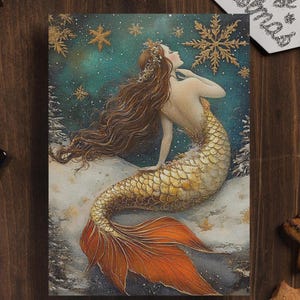 CARTE POSTALE DE NOL SIRÈNE Carte de vœux sirène Carte postale fantastique Carte fantastique Carte de Noël magique Carte de Noël enchantée Mermaidcore
