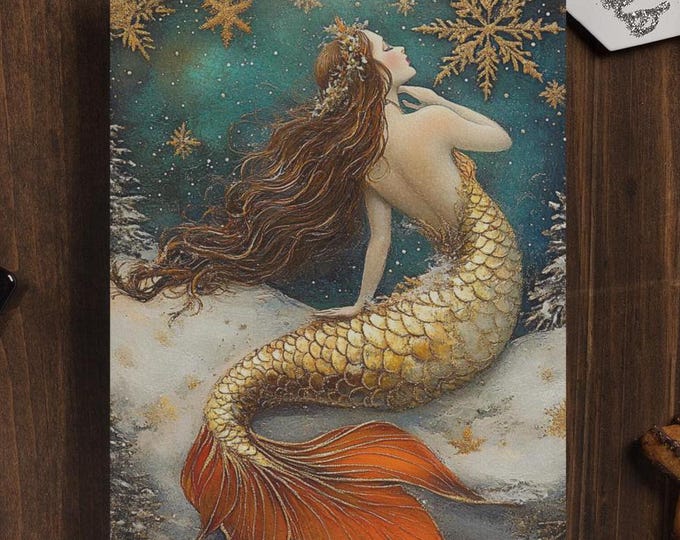MERMAID CHRISTMAS POSTCARD Mermaid Holiday Card Fantasy Postcard Fantasy Card Magical Christmas Card Enchanted Christmas Card Mermaidcore
