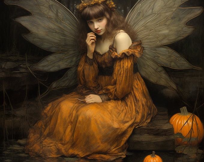 HALLOWEEN FAIRY STICKER (4inches!!!!) + 1 bonus sticker -- Fairycore, Halloween, Cottagecore, Trick or Treat, Pumpkin Fairy, Prismverse