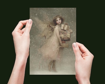 Charme ange fée carte postale recto (5 x 7) - Carte de Noël fantaisiste, carte ange d'hiver enchantée avec enveloppe, vacances magiques