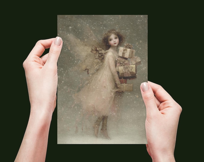 Charming Angel Fairy One sided POSTCARD (5 x 7) – Whimsical Christmas Card, Enchanted Winter Angel Card with Envelope, Magical Holiday