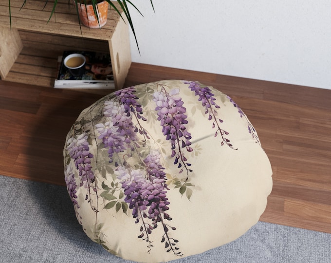 WISTERIA FLOOR PILLOW (30 x 30), Wisteria Floor Cushion, Purple Floor Pillow, Purple Floor Cushion, Flower Pillow
