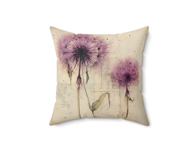 VIOLET DANDELIONS PILLOW, Dandelion Room Decor, Dandelion Pillow, Cottagecore Pillow, Cottagecore Cushion, Fairycore Pillow