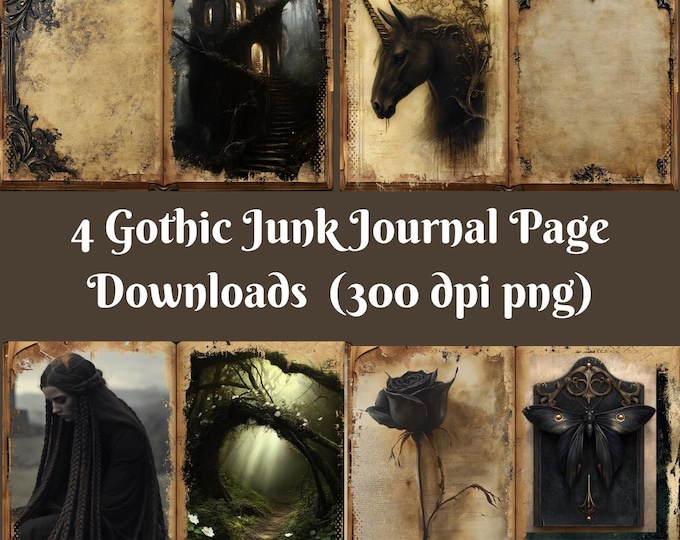 FOUR GOTHIC JUNK Journal Pages (Set #1), Goblincore Journal Pages, Fairycore Journal Pages, Dark Fantasy Journal, Dark Academia Journal Gift