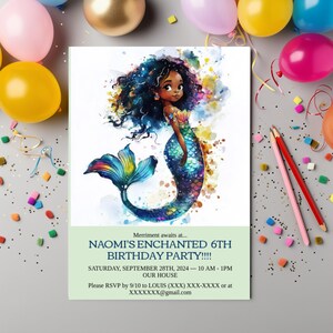 DIY AFROAMERIKANER Meerjungfrau Bearbeitbare Geburtstag Einladen Vorlage 5x7 Black Girl Magie Geburtstag Karte Vorlage Meerjungfrau Bearbeitbare Einladen download