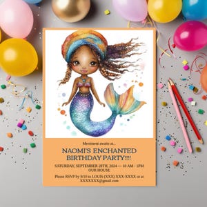 Meerjungfrau Geburtstag einladen schwarzes Mädchen Magie bearbeitbare Party einladen Melanin Meerjungfrau Party Evite Mädchen Geburtstag Evite Afroamerikaner einladen