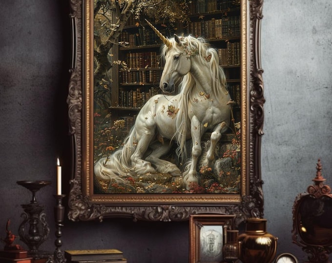 Unicorn Wall Art, Unicorn Decor Whimsical Wall Art Fantasy Decor Fairycore Decor Gothic Wall Art Gobincore Gift for Her