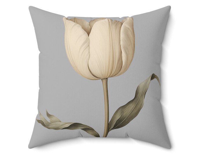 CREAM TULIP on GRAY Pillow, Tulip Pillow, Tulip Cushion, Modern Farmhouse Room Decor, Modern Farmhouse Pillow, Cottagecore Pillow,