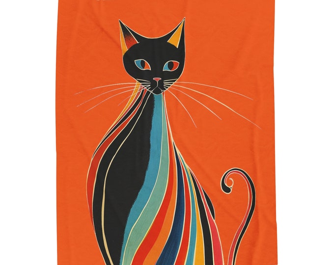Sassy Cat Velveteen Plush Blanket, 70s Decor, Cat blanket,