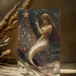 MEERJUNGFRAU WEIHNACHTEN POSTKARTE, Meerjungfrau Weihnachtskarte, Fantasy Weihnachtskarte, Märchen Weihnachtskarte Meerjungfrau, Weihnachtskarte, Geschenk für Sie