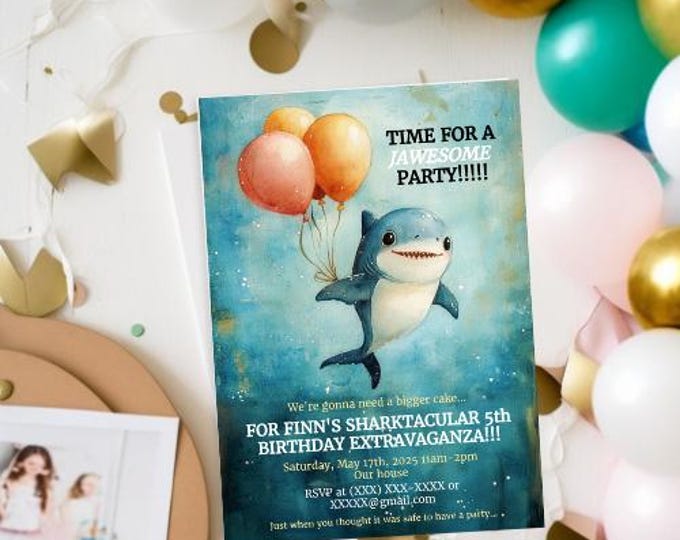 SHARK DIGITAL BIRTHDAY Evite | Boy's Customizable Birthday Invitation | Unisex Evite | Fully customizable Templett Evite 5 x 7 | Evite