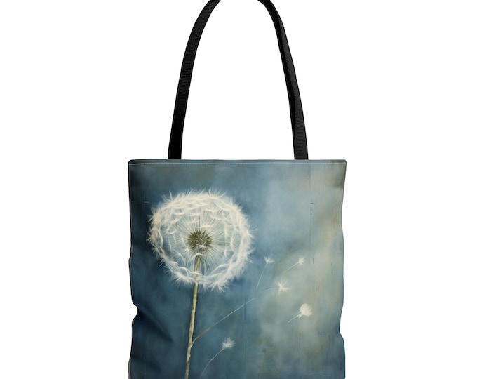 Dandelion Tote Dandelion Purse Romantic Winter Reusable Bag Cottagecore Purse Cottagecore Library Bag Farmhouse Bag Blue Reusable Bag Gift