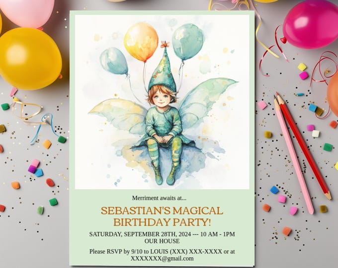 Boy Fairy Birthday Invite DIY Editable Birthday Card Fairycore Card Boys Party Invitation Boys Party Evite Peter Pan Theme Invitation Fairy
