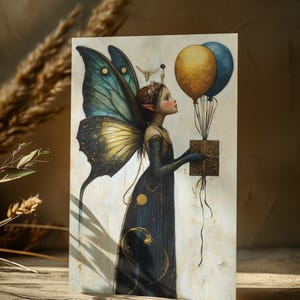 FEE GEBURTSTAGSKARTE, Fantasy Geburtstag Postkarte, Geburtstagskarte des Mädchens, wunderliche Geburtstagskarte, Märchen-Geburtstagskarte, verzauberte Geburtstagskarte