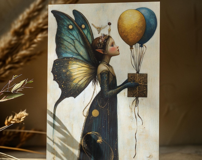 FAIRY BIRTHDAY CARD, Fantasy Birthday Postcard, Girl's Birthday Card Whimsical Birthday Card Fairytale Birthday Card Enchanted Birthday Card