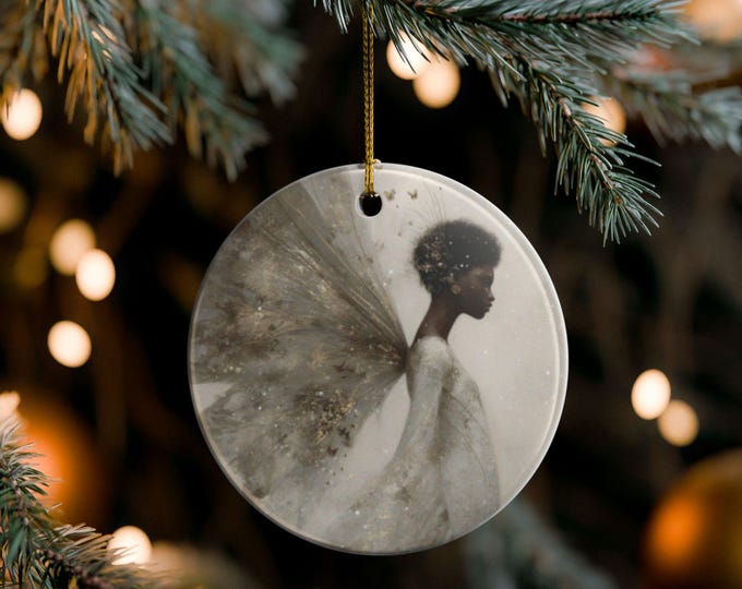 Black Angel Christmas Ornament | African American Angel Tree Decor | Ethereal Holiday Keepsake | Spiritual Christmas Gift | Black Theme Xmas