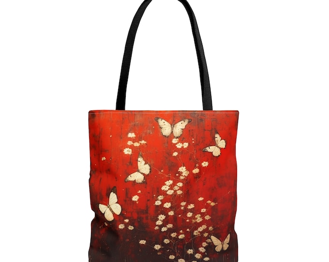 RED BUTTERFLY BAG, Butterfly Tote Bag, Cottagecore Bag, Fairycore Bag, Library Bag, Red Purse, Red Tote Bag