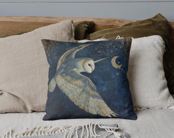 Fairycore Pillow Fantasy Cushion Owl Lover Gift Whimsical Pillow Magical Pillow Unicorn Pillow Unicorn Cushion Unicorn Decor Gift for HEr