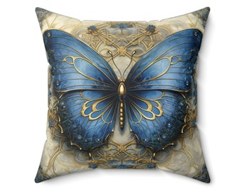 BLUE BUTTERFLY PILLOW, Butterfly Home Accent, Butterfly Cushion, Butterfly Decor, Cottagecore Pillow, Boho Pillow