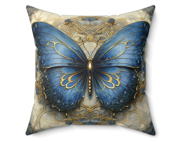 BLUE BUTTERFLY PILLOW, Butterfly Home Accent, Butterfly Cushion, Butterfly Decor, Cottagecore Pillow, Boho Pillow
