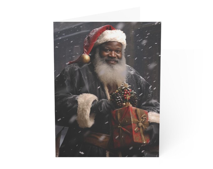 Christmas Greeting Cards, African American Santa Design, Black Santa Card, African American Interest Card, Diverse Christmas Cards, 5 PACK