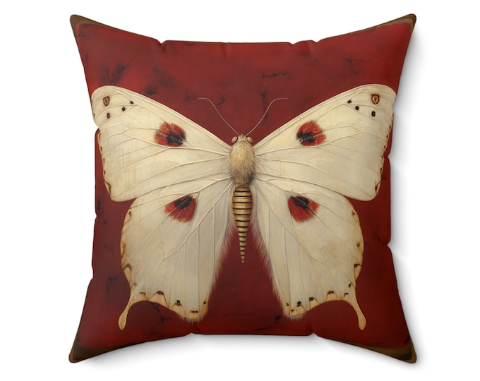 RED MOTH PILLOW (2 Sizes 14 x 14, 20 x 20) Moth Home Accent, Red Moth Room Decor, Cottagecore Pillow, Cottagecore Cushion, Red Moth Cushion