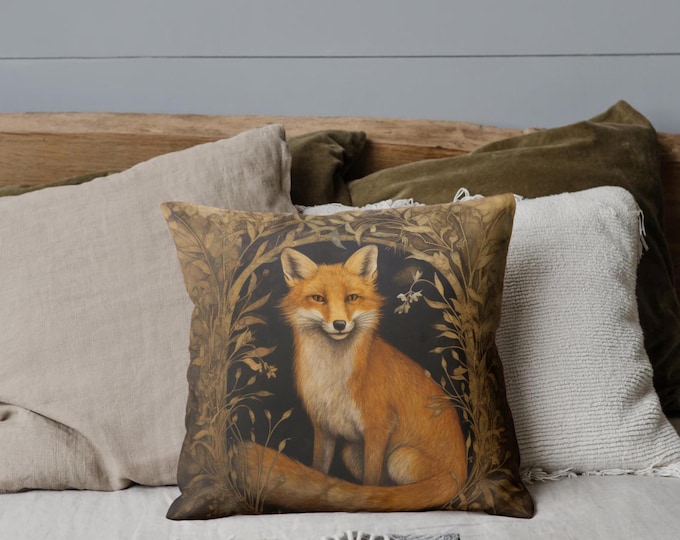 FOX PILLOW Fox CUSHION Fox Lover Pillow Rustic Pillow Cottagecore Pillow Fox Room Accent Fox Home Decor Fairycore Pillow Decorative Gift