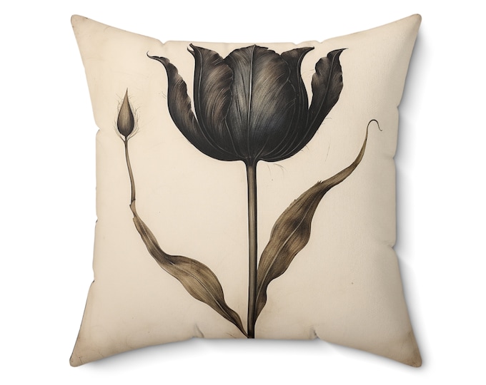 BLACK FLOWER PILLOW, 2 szs, Cottagecore Cushion, Cottagecore Pillow, Fairycore Cushion, Fairycore Pillow, Flower Home decor, Boho Pillow