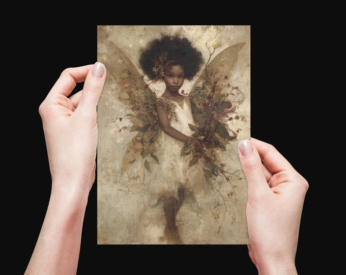 BLACK ANGEL Christmas Postcard (5 x 7) Black Nativity Postcard, Fairy Christmas Postcard, Diverse Christmas Card, African Angel Card,