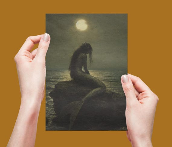 MERMAID POSTCARD (4 X 6), Mermaid Small Art, Gothic Mermaid