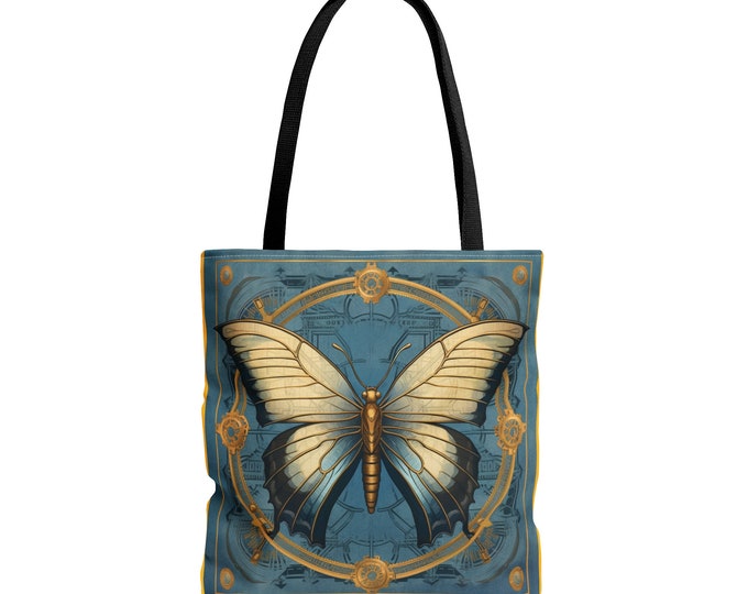Blue and Yellow BUTTERFLY TOTE BAG (18 x 18),