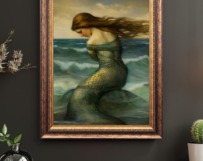 Mermaid Canvas, Mermaidcore Art, Goblincore Painting, Fantasy Art, Whimsical Art, Magical Enchanted Art, Fantasy Gift for Her, Mermaid lover
