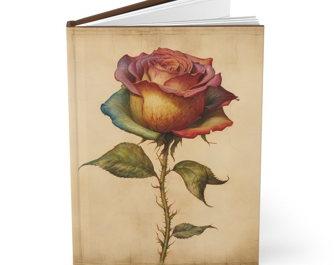 Rainbow Rose Hardcover Journal/Diary/Notebook, Rose Notebook, Rose Journal, Rose Diary, Cottagecore Notebook, Cottagecore Journal,