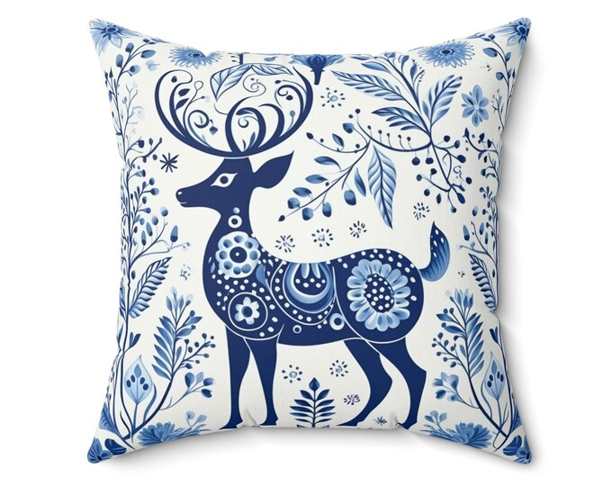 SCANDINAVIAN PILLOW Nordic Pillow Blue Boho Cushion Folk Art Pillow Folk Art Cushion Blue Home Accent Blue Room Decor Fairycore Pillow
