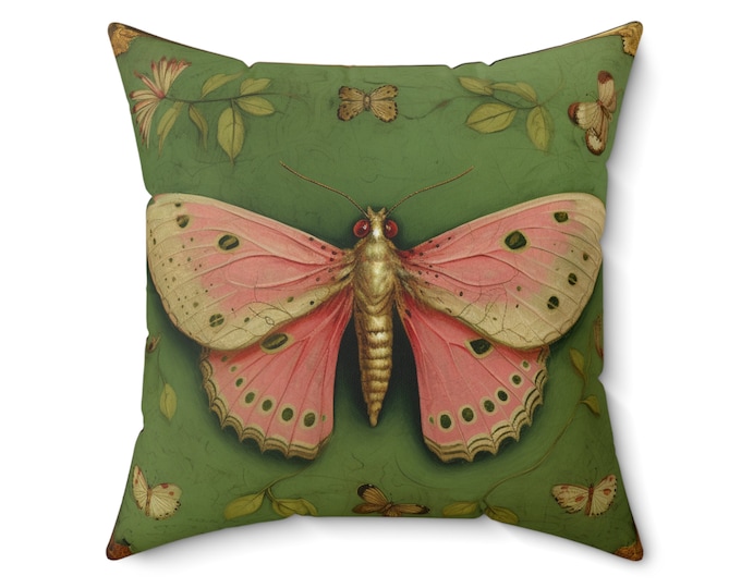 GREEN MOTH PILLOW (Double sided, 2 sizes), Green Moth Cushion, Fairycore Cushion, Fairycore Home Accent, Cottagecore Cushion