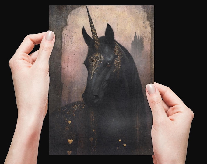 UNICORN VALENTINE'S CARD, Unicorn Love Postcard, Fantasy Valentines Day Card, Magical Postcard, Whimsical Card, Enchanted Unicorn Card Gift