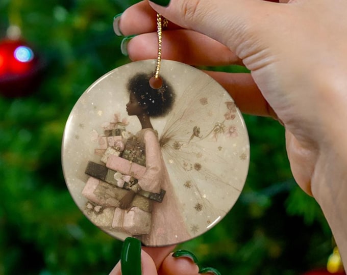 African American Fairy Angel Christmas Ornament | Black Angel Tree Decor | Ethereal Fairy Ornament | Ethnic Angel Ornament | Black Fairy