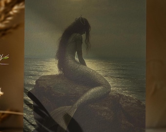 MERMAID POSTCARD (5 x 7), Mermaid Small Art, Gothic Mermaid, Junk Journal Card, Mermaid Art, Magical Card, Mermaidcore Card, Gift for Her