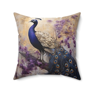 WISTERIA PEACOCK PILLOW, Purple Peacock Pillow, Peacock Cushion, Boho Home Decor, Cottagecore Pillow, Boho Cushion