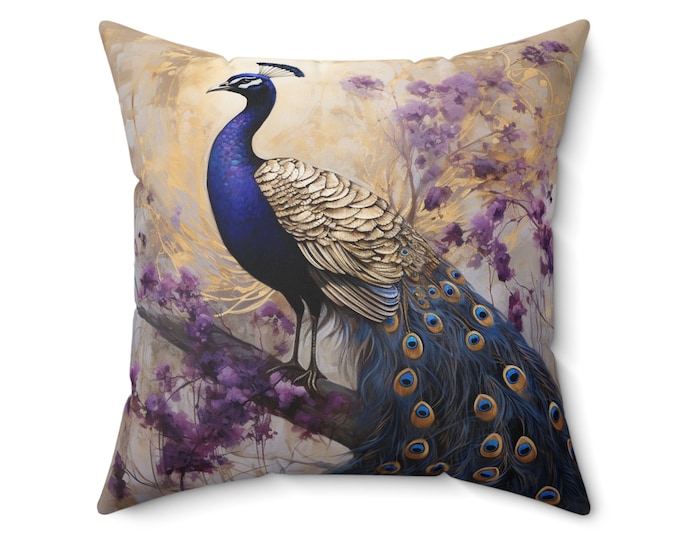 WISTERIA PEACOCK PILLOW, Purple Peacock Pillow, Peacock Cushion, Boho Home Decor, Cottagecore Pillow, Boho Cushion