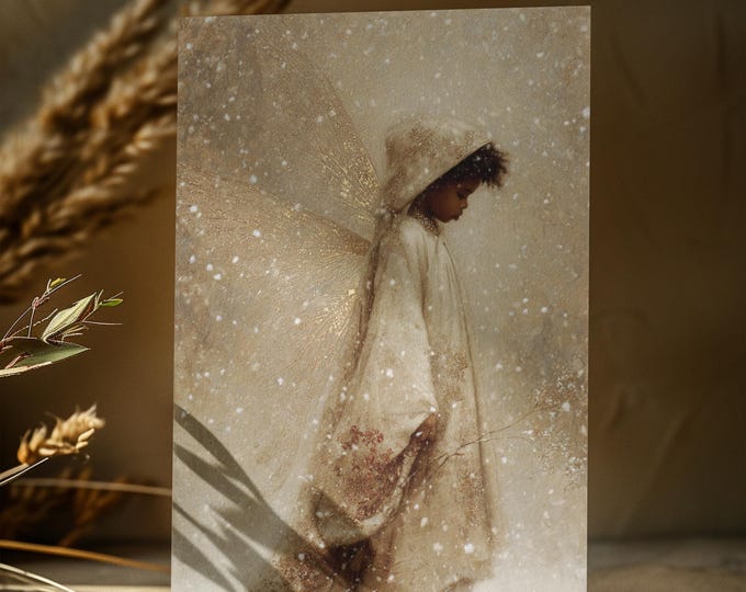 5 PACK African American Angel CHRISTMAS CARD (5 x 7) | Black Angel Holiday Greeting | Religious Christmas Card | Multicultural Holiday Card