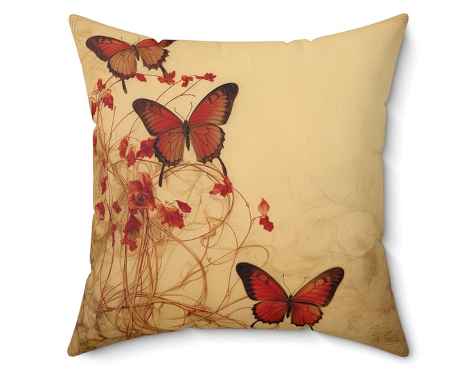 Butterfly Throw Pillow | Butterfly Cushion | Botanical Home Accent | Farmhouse Room Decor | Cottagecore Pillow | Goblincore Pillow Gift