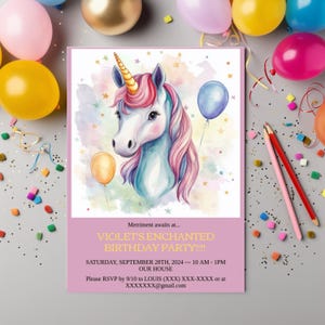 Invito personalizzabile per il COMPLEANNO di UNICORNO fai da te Invito per la festa di unicorno per ragazze Invito personalizzabile per la festa di compleanno di unicorno per ragazze Biglietto per la festa di unicorno